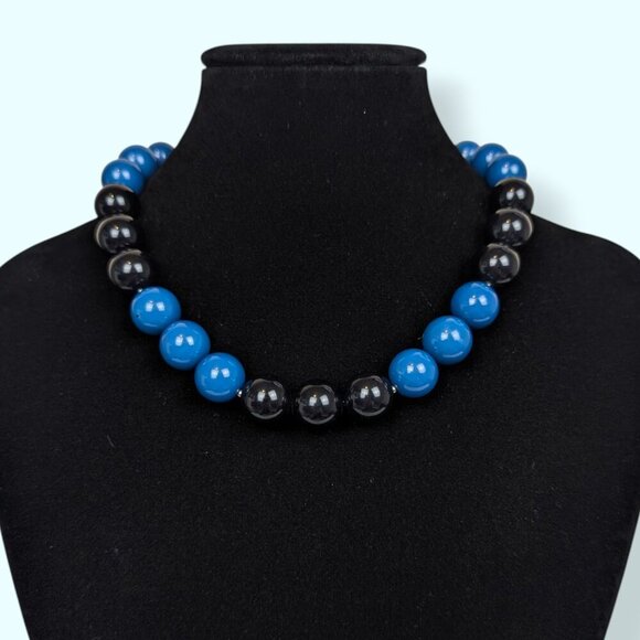 V. Black & Blue Lucite Beaded Necklace - Picture 1 of 5